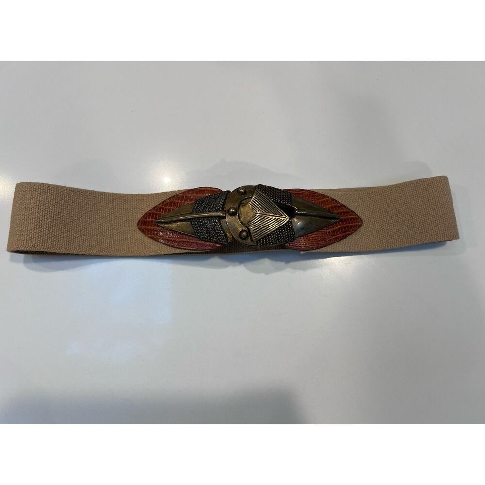 OMEGA Arrowhead Stretch Belt, Women Lg Vintage Arrow Brass Metal Leather Clasp